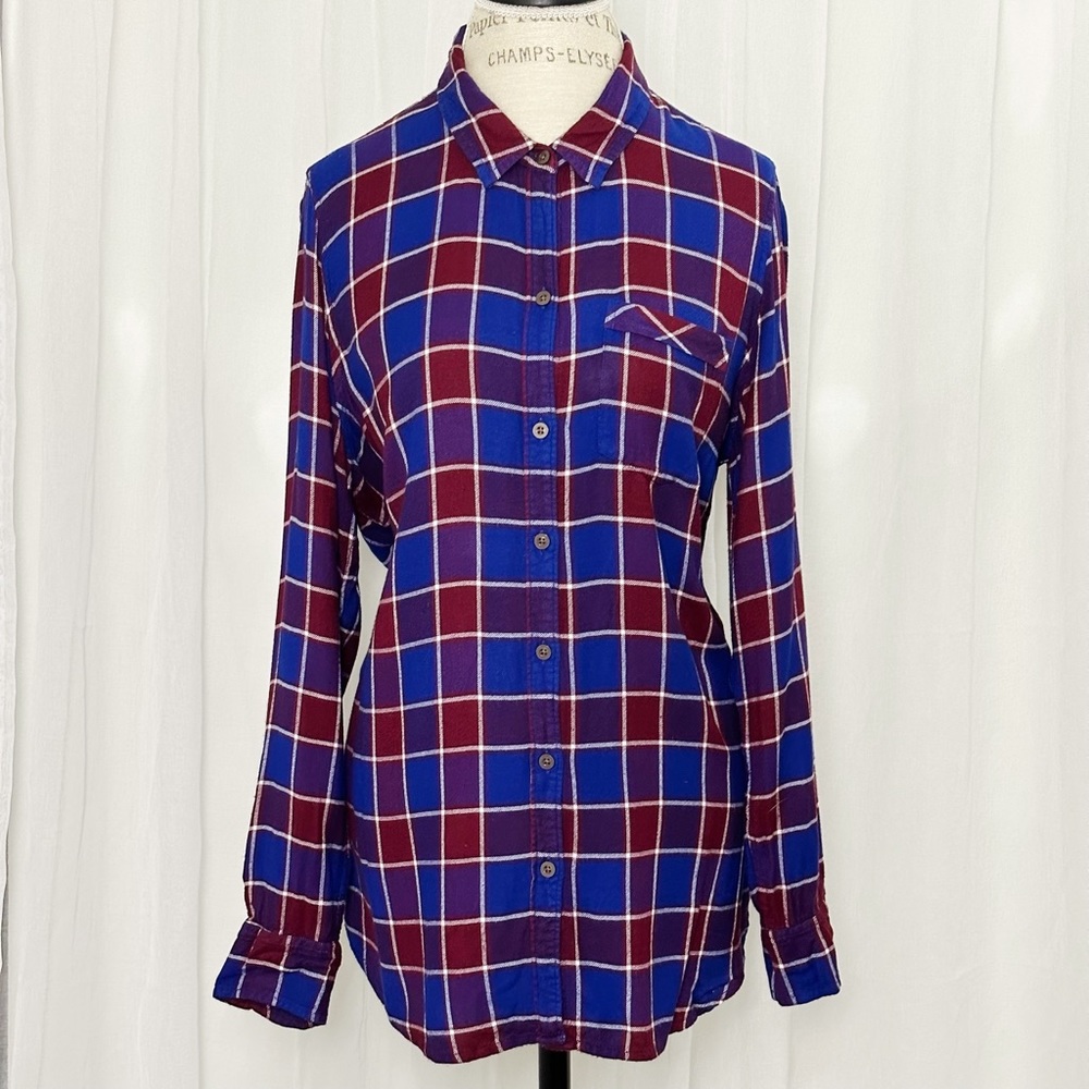 LUCKY BRAND plaid shirt button down split-back Large EUC